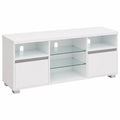 Meuble TV Moderne avec ¨¦tag¨¨res en Verre et LED, pour T¨¦l¨¦viseurs Jusqu'¨¤ 70 Pouces, Blanc