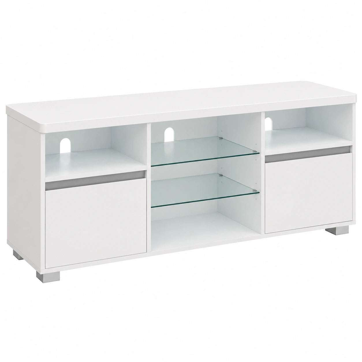 Meuble TV Moderne avec ¨¦tag¨¨res en Verre et LED, pour T¨¦l¨¦viseurs Jusqu'¨¤ 70 Pouces, Blanc