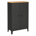 Armoire Basse M¨¦tal Noir avec Plateau Bois Style Industriel