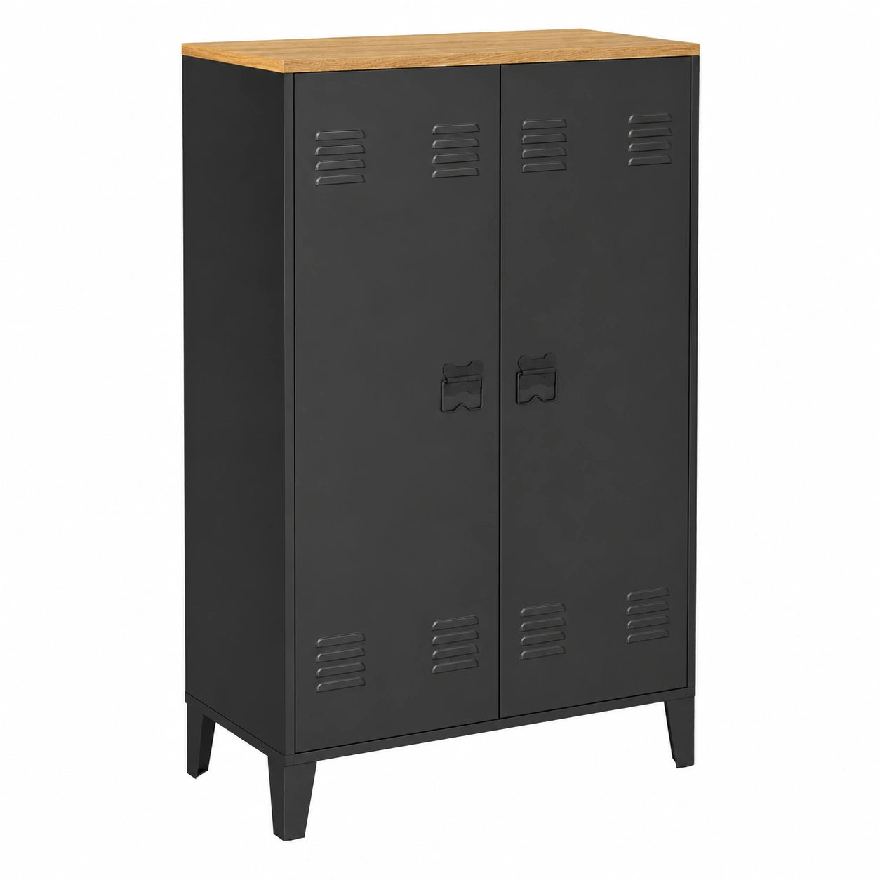 Armoire Basse M¨¦tal Noir avec Plateau Bois Style Industriel
