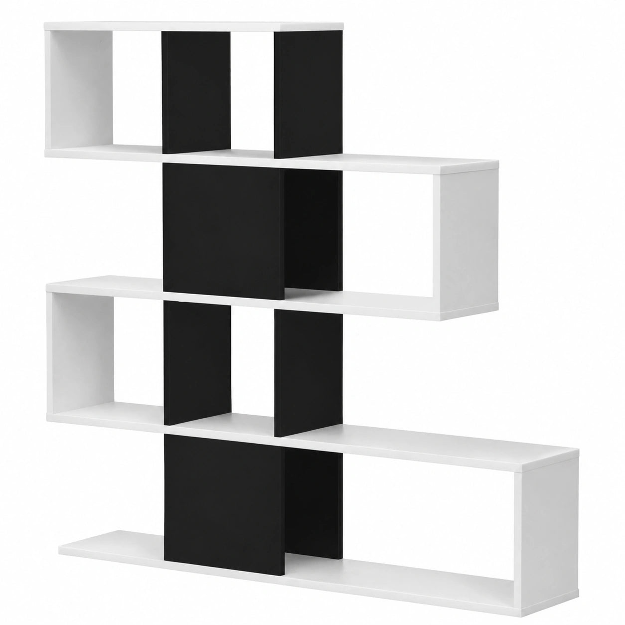 Biblioth¨¨que en bois ¨¤ 4 niveaux en forme de S pour salon ou bureau