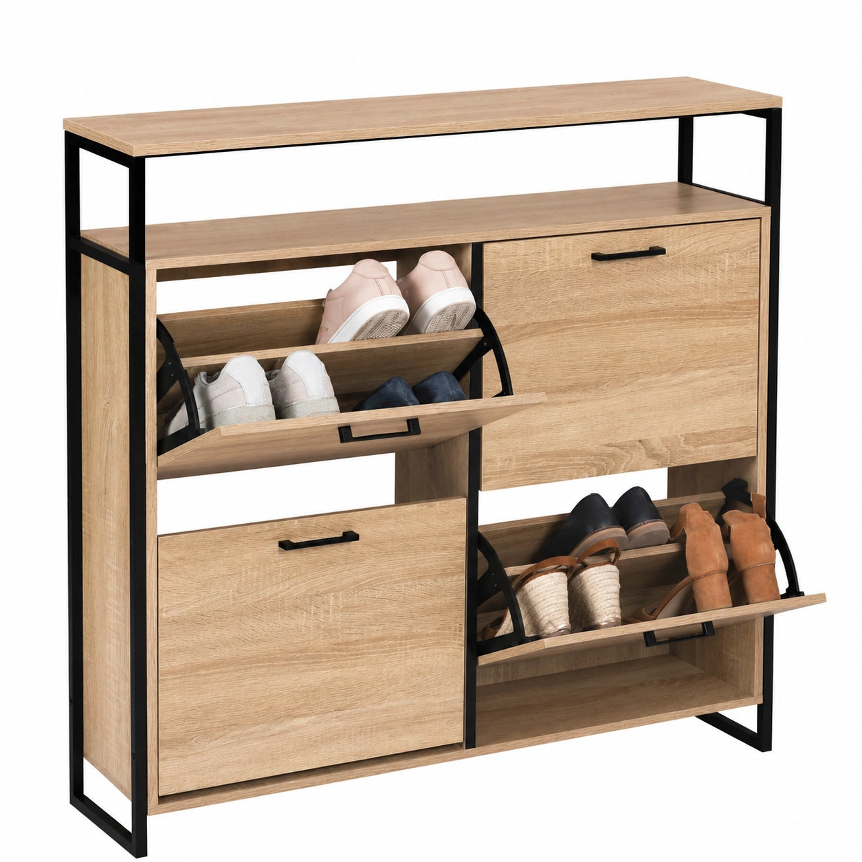 Armoire ¨¤ chaussures 4 portes avec ¨¦tag¨¨re, design industriel, 16 paires