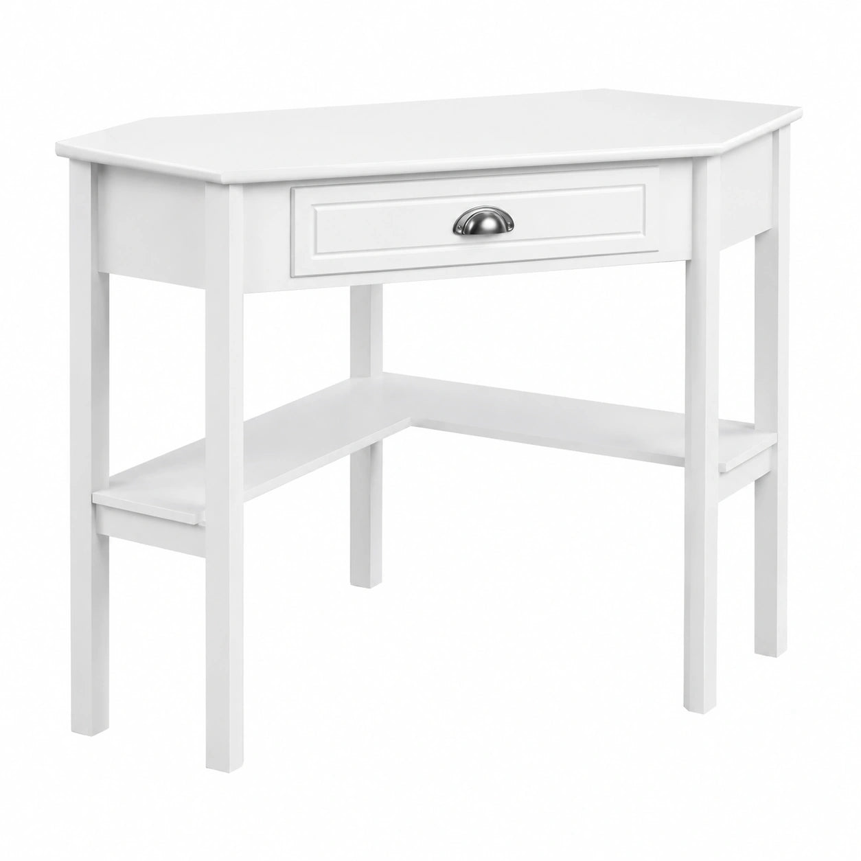 Bureau d'angle avec tiroir et ¨¦tag¨¨re de rangement, design classique blanc