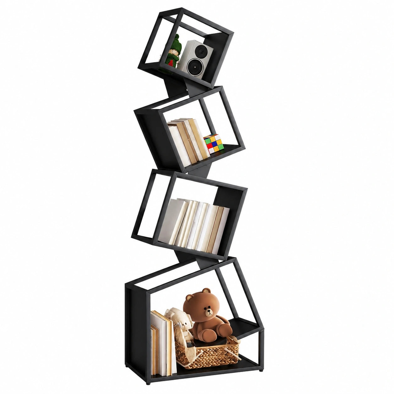 ¨¦tag¨¨re Haute en M¨¦tal ¨¤ 5 Niveaux, 180 cm, Design G¨¦om¨¦trique, Noir, pour Salon ou Bureau