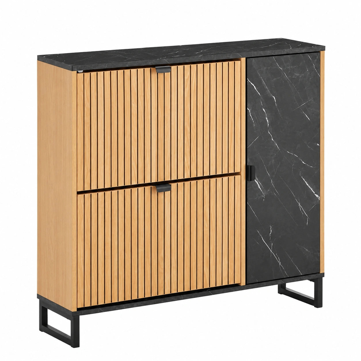 Armoire ¨¤ Chaussures Nordique avec Portes Abattantes et Lat¨¦rales
