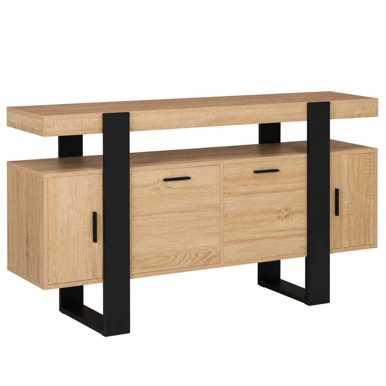 Buffet en Bois et Noir 4 Portes 140 cm
