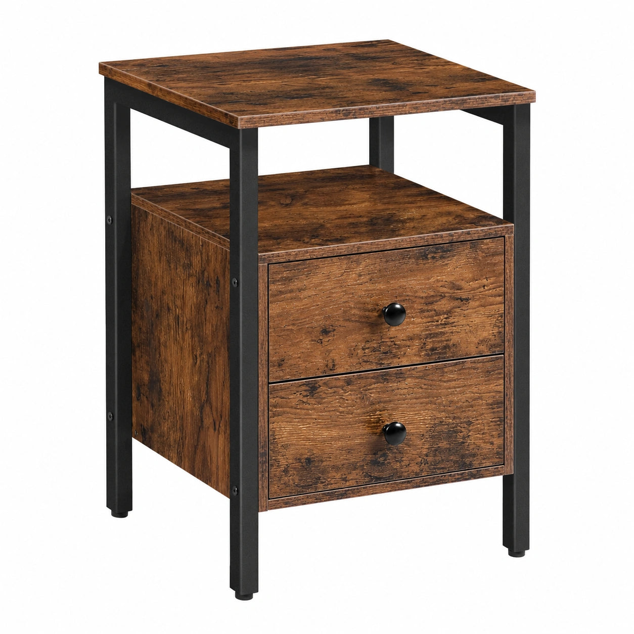 Table de Chevet Industrielle avec 2 Tiroirs, 40 x 40 x 61 cm, Marron Rustique, Facile ¨¤ Assembler