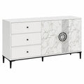 Buffet moderne avec 2 portes et 3 tiroirs en marbre blanc