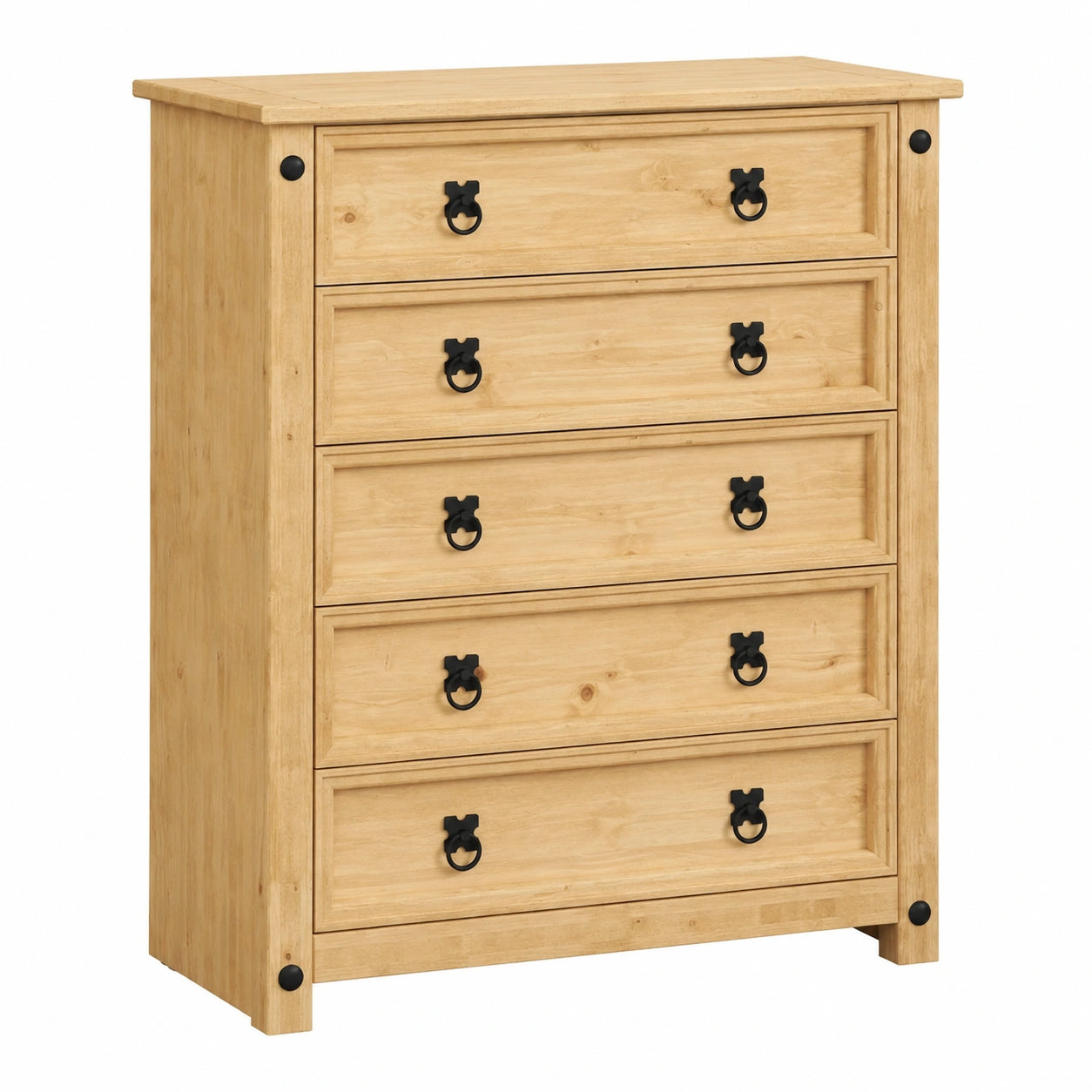Commode en Bois avec 5 Tiroirs, Finition Pin Cir¨¦, Marron