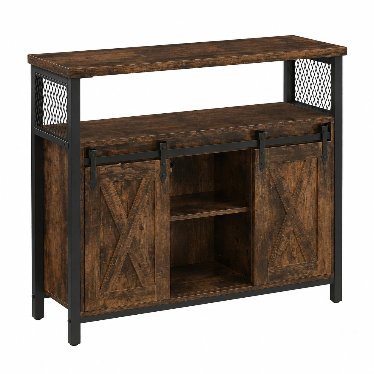 Buffet industriel avec portes coulissantes et rangement