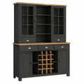 Buffet Industriel Noir avec Portes en Verre et ¨¦tag¨¨res Ajustables