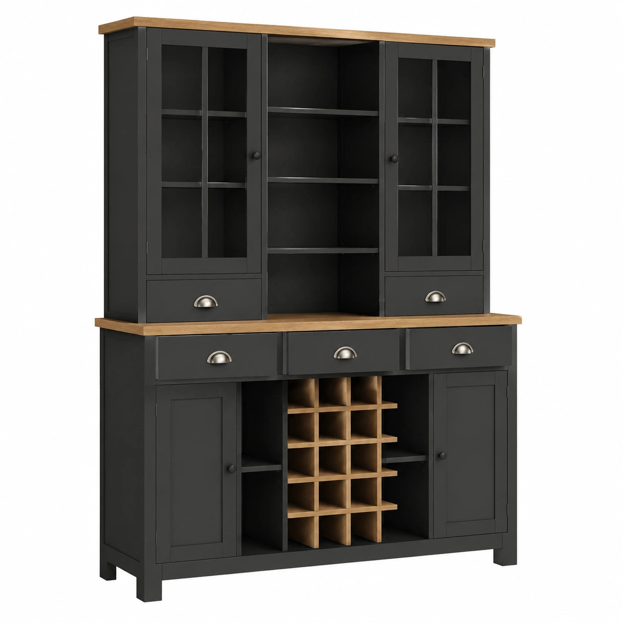 Buffet Industriel Noir avec Portes en Verre et ¨¦tag¨¨res Ajustables