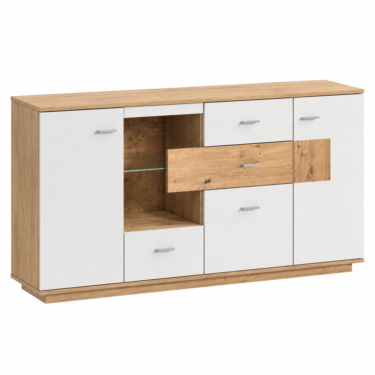 Grande commode moderne avec portes et tiroirs, meuble de rangement polyvalent