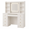 Coiffeuse Moderne avec Miroir et ¨¦clairage LED RGB, 9 Tiroirs, Ports USB, Table de Maquillage Blanche pour Chambre