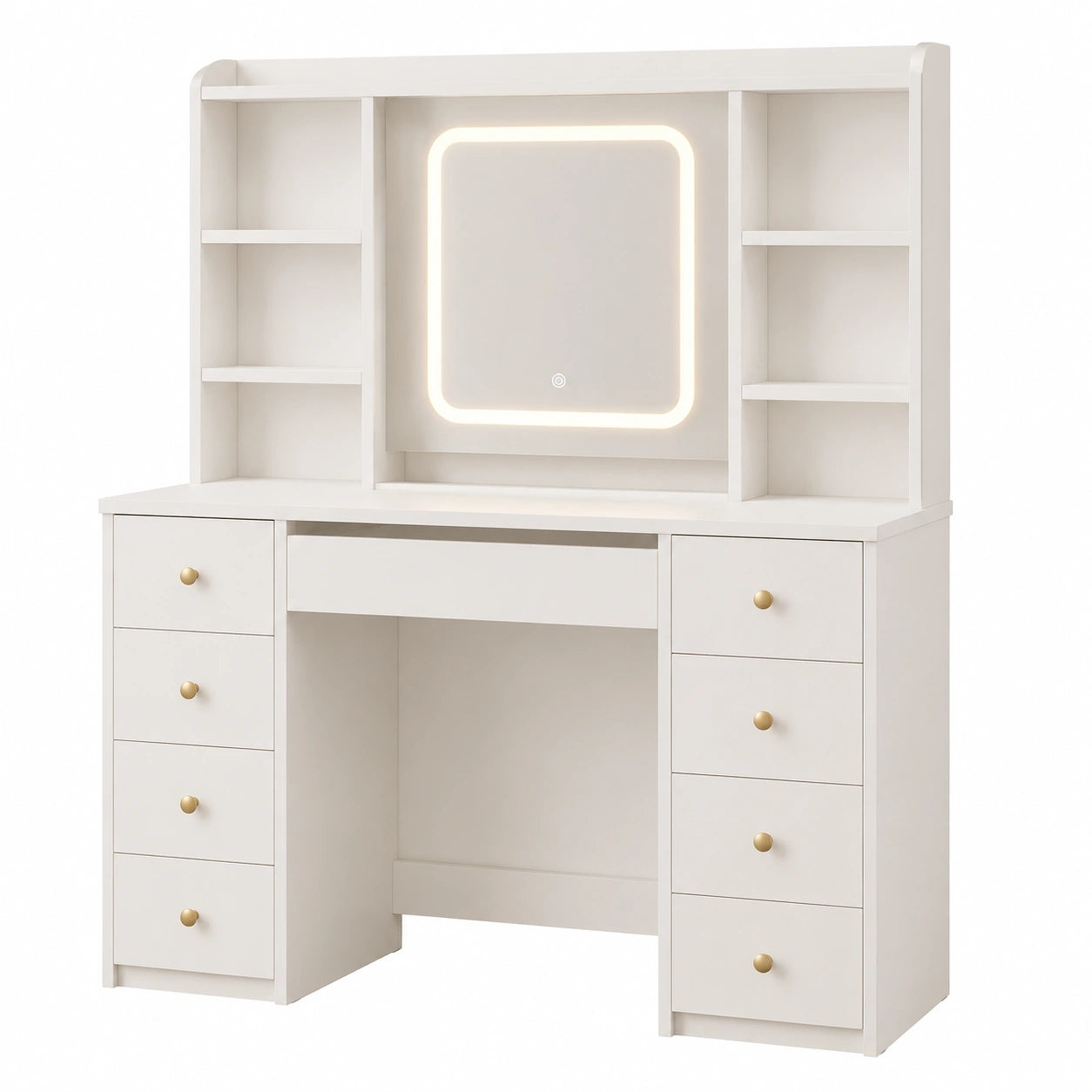Coiffeuse Moderne avec Miroir et ¨¦clairage LED RGB, 9 Tiroirs, Ports USB, Table de Maquillage Blanche pour Chambre