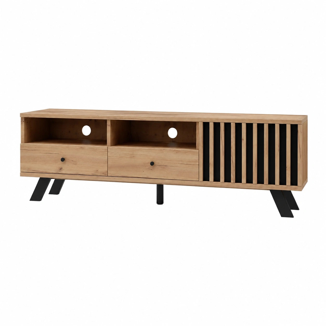 Meuble TV bas avec tiroirs et armoire, structure bois, pour ¨¦crans jusqu'¨¤ 60 pouces