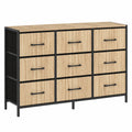Commode 9 tiroirs en tissu ¨¤ lattes effet industriel 115 cm
