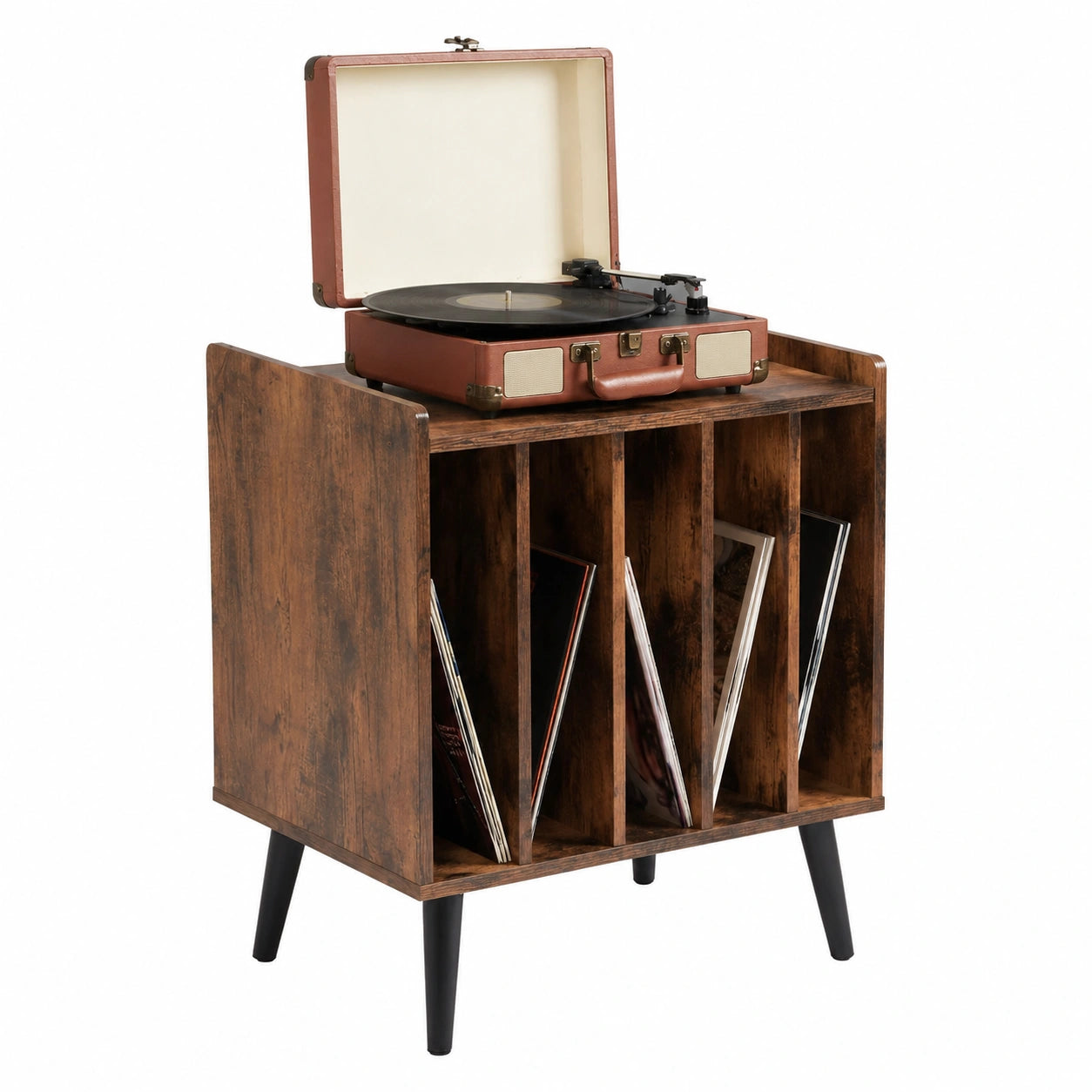 Meuble vintage pour tourne-disque et vinyles, ¨¦tag¨¨re de rangement bois