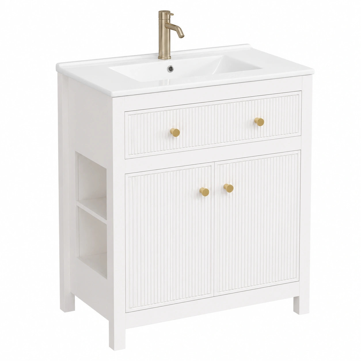 Meuble de salle de bain avec lavabo en c¨¦ramique, design moderne, tiroir ¨¤ fermeture douce