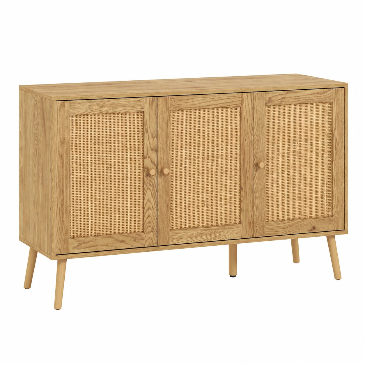 Buffet de Rangement en Bois Naturel avec ¨¦tag¨¨re R¨¦glable et Portes en Cannage