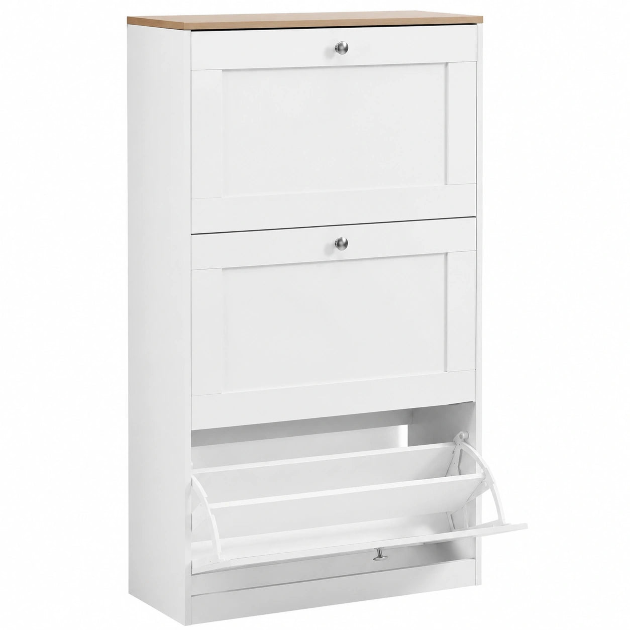 Meuble de Rangement pour Chaussures ¨¤ 3 Tiroirs, Blanc et Ch¨ºne