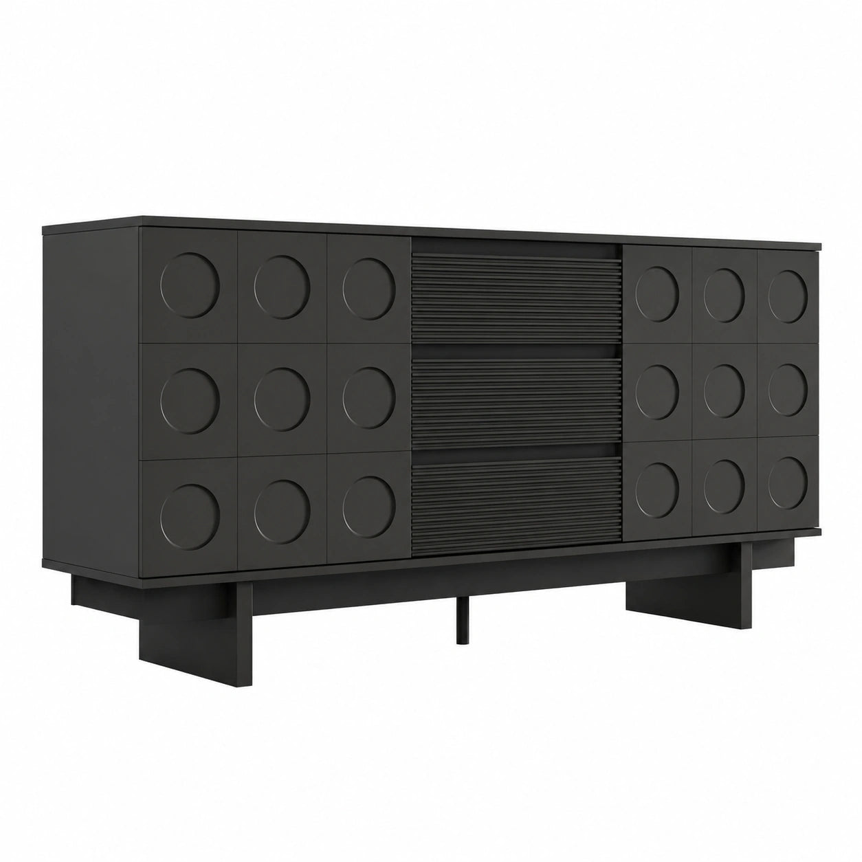 Buffet noir ¨¦l¨¦gant avec rangement spacieux - Commode moderne avec tiroirs et portes