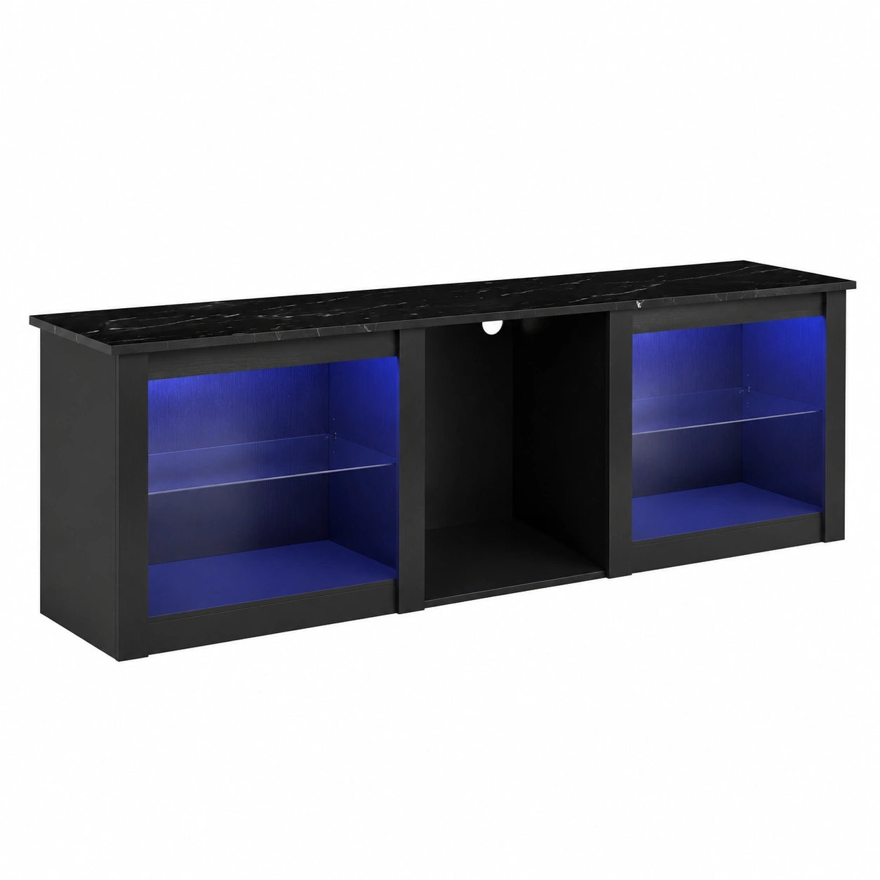 Meuble TV LED RGB avec ¨¦tag¨¨res r¨¦glables et niches de rangement
