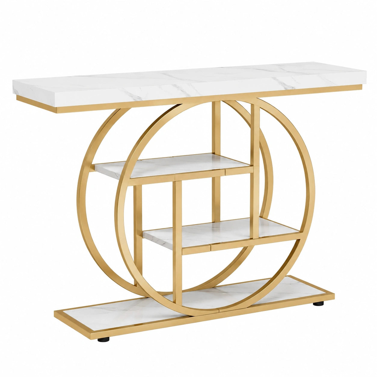 Console industrielle ¨¤ 4 niveaux avec ¨¦tag¨¨res de rangement en bois