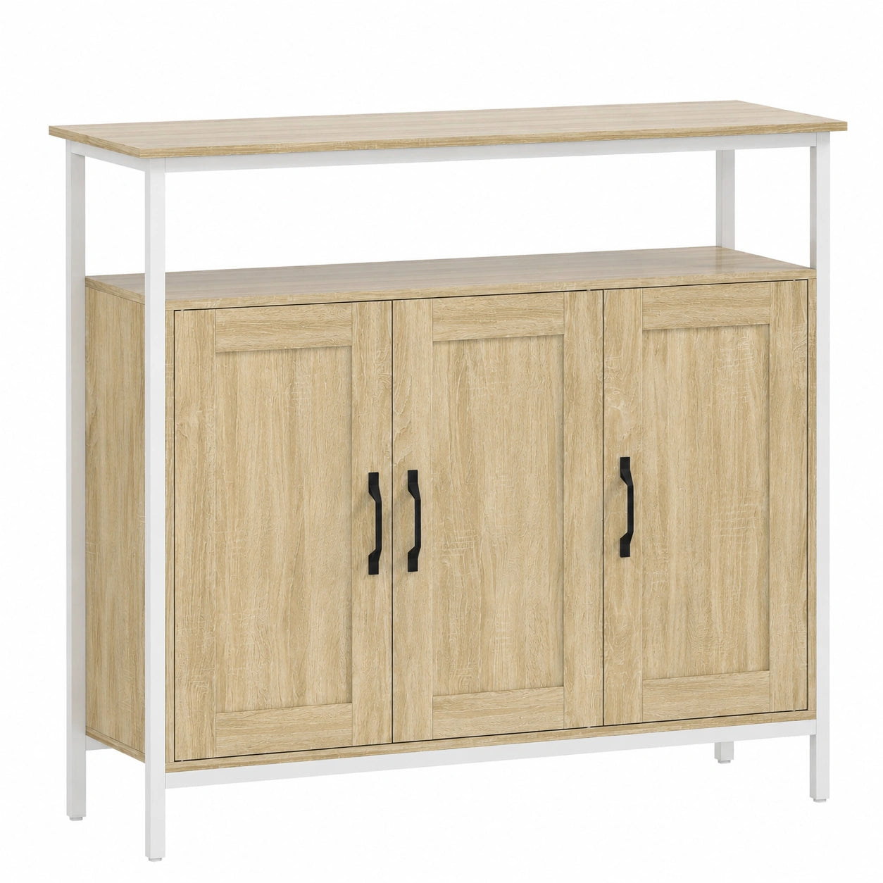Buffet industriel en bois naturel avec 3 portes et ¨¦tag¨¨res r¨¦glables