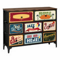 Commode 8 tiroirs avec motifs vintage et structure en m¨¦tal