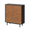 Commode ¨¦l¨¦gante ¨¤ 4 portes pour rangement de chambre, capacit¨¦ 20 kg, en m¨¦tal et panneaux de particules, noir effet bois fonc¨¦