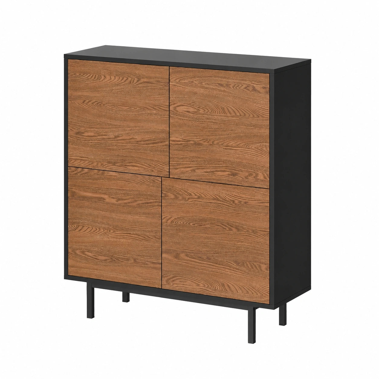 Commode ¨¦l¨¦gante ¨¤ 4 portes pour rangement de chambre, capacit¨¦ 20 kg, en m¨¦tal et panneaux de particules, noir effet bois fonc¨¦